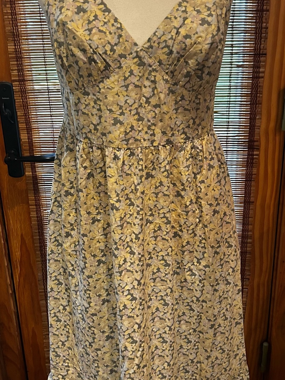 Universal Thread Yellow Floral V-Neck Maxi Dress with Gray Accents